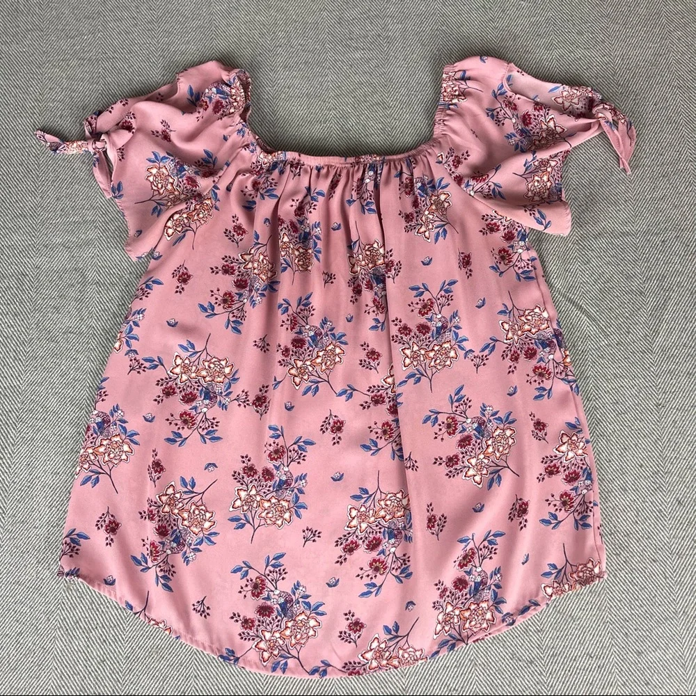 Pink Rose Floral Print Off Shoulder Small Blouse - Picture 5 of 8